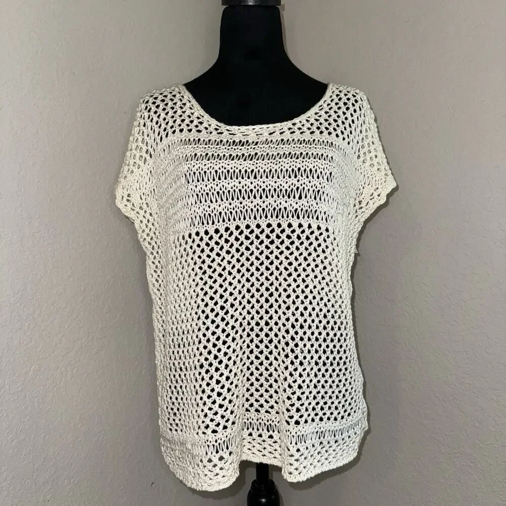 Converse One Star Women’s Open Knit Sweater Size XL Boho Layering Piece Ivory